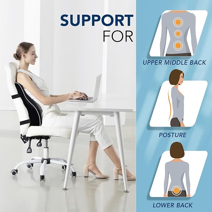 Lumbar Support Pillow for Office Chair & Car, Ergonomic Back Support Memory Foam Back Cushion with 3D Washable Cover, Relieves Back Pain for Driving, Gaming, Truck, Recliner-DeskLoop Office