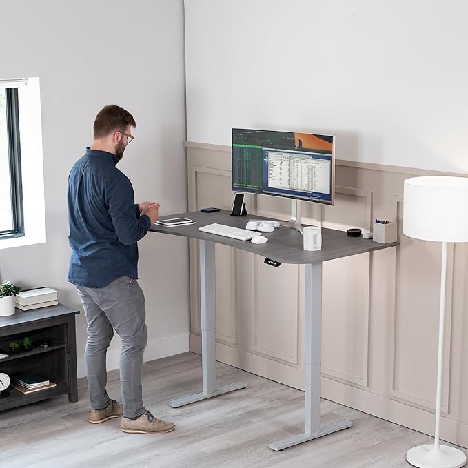 VIVO Electric 63 x 32 in Standing Desk, Memory Height Adjustment, 1B Series, Dark Gray Top Gray Frame, DESK-KIT-1G1G
