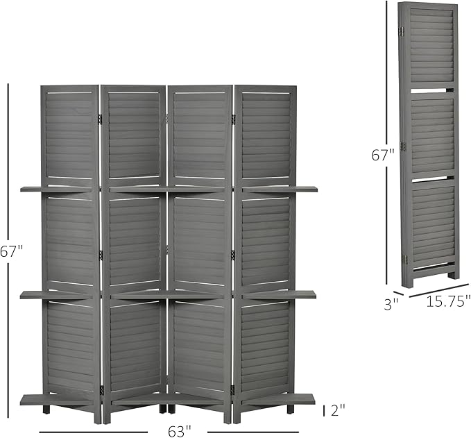 NicBex Room Divider 4 Panel Room Dividers with Storage Shelves Partition Room Dividers and Folding Privacy Screens 5.6 FT Wall Divider for Home, Office, Room Separation,63.75"W x 0.75"D x 67"H, Gray-DeskLoop Office