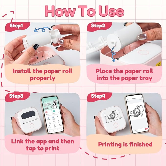 Sticker Printer Machine, Print Pods Mini Maker with 1 Roll Paper, Mini Portable Sticker Maker Y02C, Bluetooth Inkless for Phone, Thermal Portable Machine for Journal, Note, Photos, Learning-DeskLoop Office