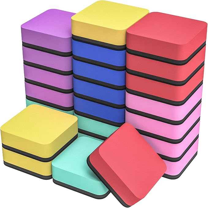 MaxGear Dry Erase Erasers, 24 Pack Magnetic Whiteboard Erasers, 6 Colors | Mini by MaxGear