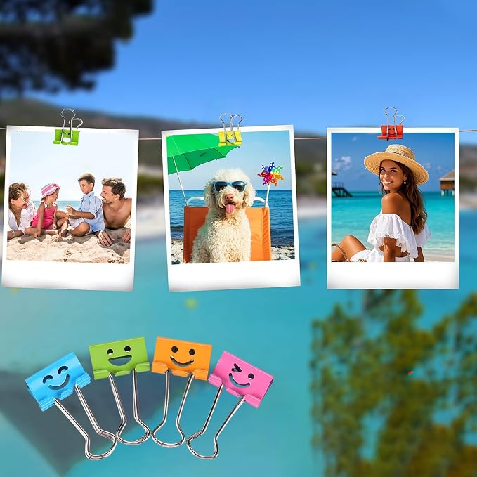 Smiling Face Binder Clips Small, Cute Emoji Paper Clamps - Image 4