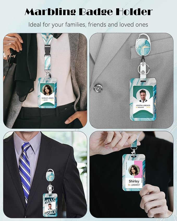 Uniclife Marbling Sliding Badge Holder Cyan Marble Pattern Plastic Card Holder - Image 8