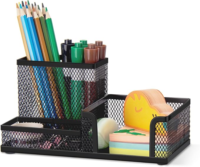 Comix Mesh Pen Pencil Holder Desk Organizer, 3 Compartment Wire Desktop Pen by Comix