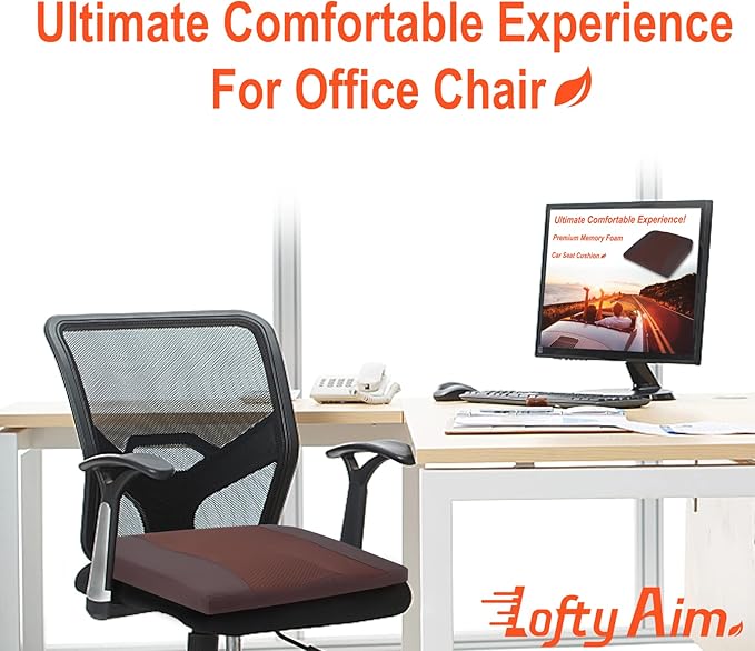 Car Seat Cushion, Comfort Memory Foam Car Cushions for Driving - Sciatica & Lower Back Pain Relief, Driver Seat Pillow for Auto, Office Chair, Wheelchair - Brown-DeskLoop Office