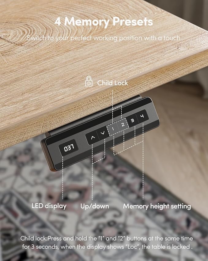 FEZIBO One-Piece Standing Desk Adjustable Height Stand up Home Office Desk, 32x24 Inch Electric Standing Computer Desk, with 4 Memory Presets, Fixable casters, Maple-DeskLoop Office
