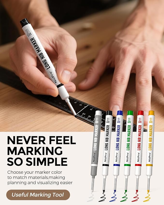 Nicpro 6 PCS Long Nib Marker Pens, 20mm Deep Hole Marker, Quick Dry & - Image 3