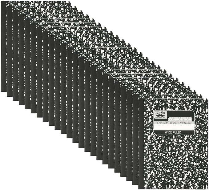 Mr. Pen- Composition Notebooks, 24 Pack, 50 Sheets, 9.75" x 7.5" | Black Marble by MrPen