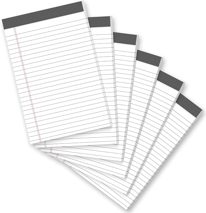6 Pack 5 x 8 Inch White Legal Pads, Double-Sided Lined Notepads by Unknown