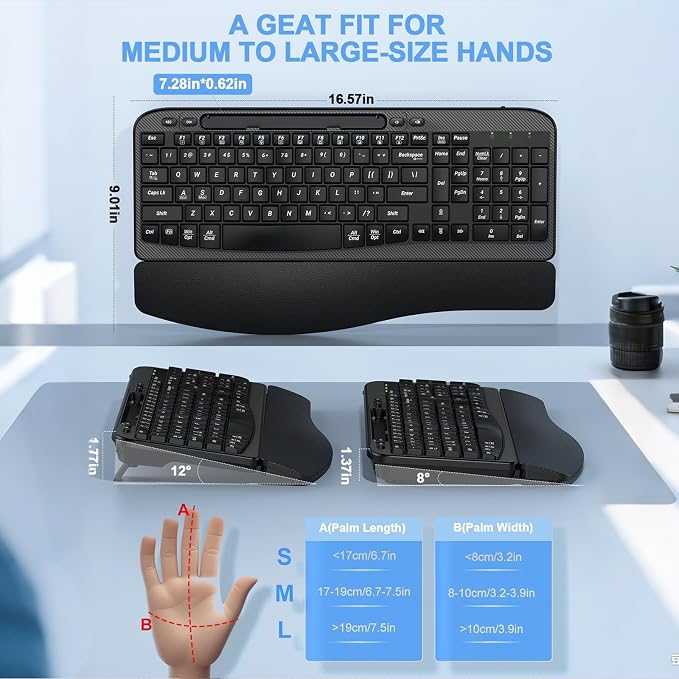 EAYBLLY 2.4G Wireless Ergonomic Keyboard, Full Size Wave Keys - Image 3