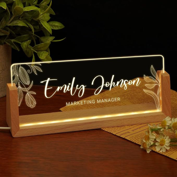 Custom Name Plate for Desk, Personalized Light Up Acrylic Desk Name Plate by EOBIBIFUN