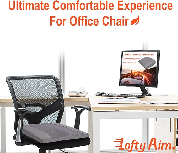 Car Seat Cushion, Comfort Memory Foam Car Cushions for Driving - Sciatica & Lower Back Pain Relief, Driver Seat Pillow for Auto, Office Chair, Wheelchair - Gray-DeskLoop Office