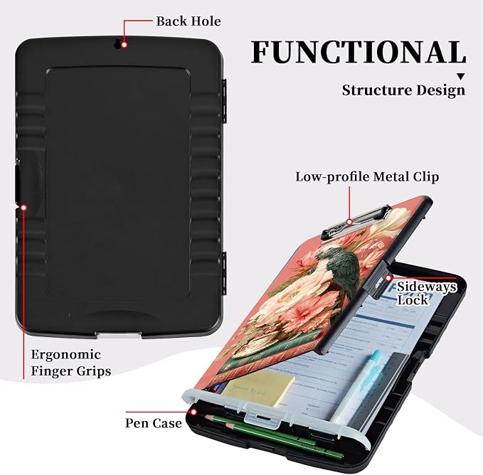 Parrot Flowers Clipboard with Storage, Clip Board 8.5 x 11（A4) with Pen Holder - Image 5