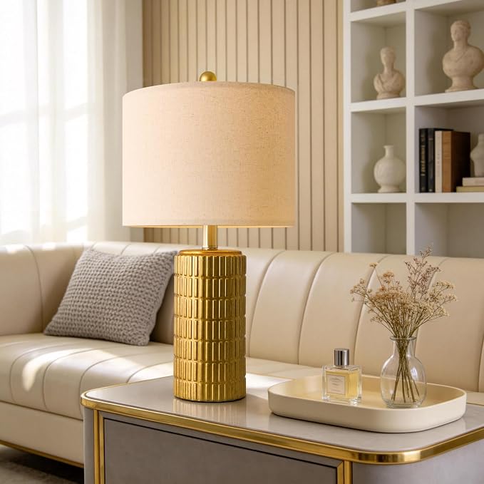 PoKat 20.75" Brass Gold Ceramic Table Lamps Set of 2 - Image 2