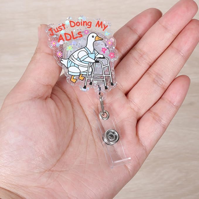 Just Doing My ADLs Funny Nurse Badge Reel, Cute Silly Goose Retractable ID - Image 2
