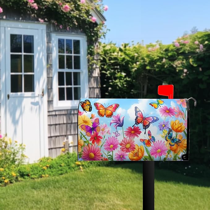 Spring Flower Mailbox Covers Magnetic Floral Flowers Colorful Butterfly Post - Image 7