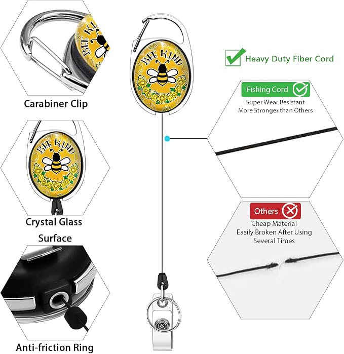 Cute Bee Kind Lanyards for Id Badges, Fashionable Badge Reel Heavy Duty - Image 5