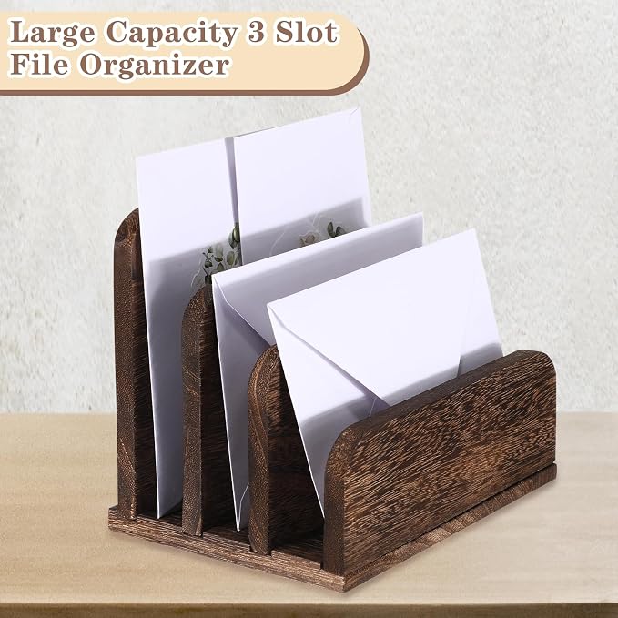 Briwooody Wooden Mail Organizer 3 Slots Mail Holder - Image 5