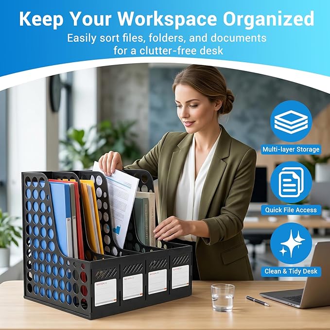 Ysenchan Plastic Magazine File Holder & Desk Organizer, 4 Vertical Compartments - Image 4