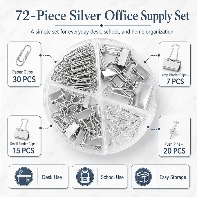 Paper Binder and Clips Set, Metal Assorted Sized Binders - Image 4
