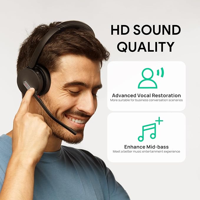 Yealink BH70 Mono Wireless Headset with Mic for Work, Bluetooth Headphone Teams Certified, up to 35h Talk Time, 91g Lightweight Comfort, USB-C to A