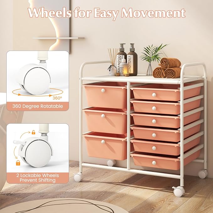 LDAILY 9 Drawer Rolling Storage Cart, Rolling Cart - Image 5