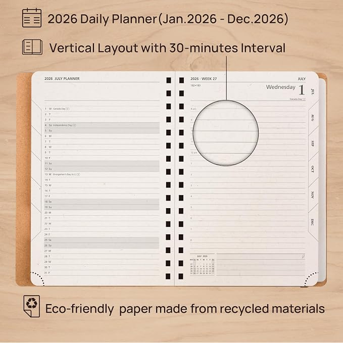 POPRUN 2027 Daily Planner One Page Per Day, Recycled Paper Planner - Image 3