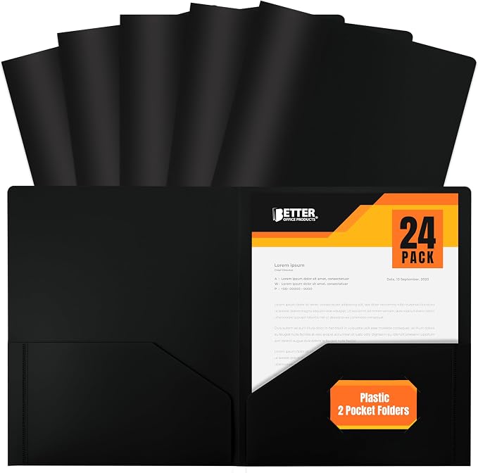 Better Office Products Heavyweight Plastic 2 Pocket Portfolio Folder, Letter by BetterOfficeProducts