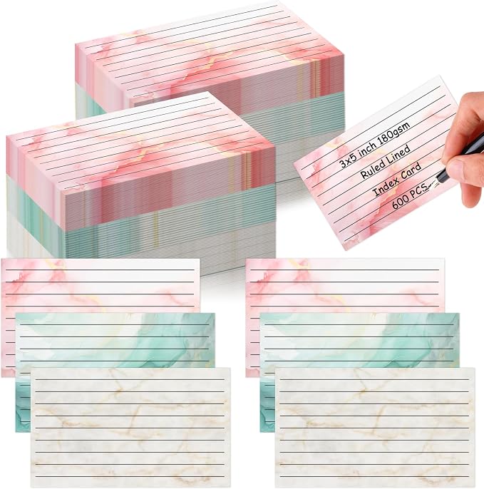600 Pack Colored Index Cards 3x5 Marble Notecards Lined FlashCards by DOSTATNI