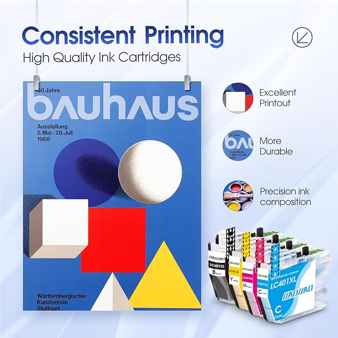 LC401XL Ink Cartridges Replacement for Brother LC401 LC401XL Ink Cartridges for Brother Printer MFC-J1010DW MFC-J1012DW MFC-J1170DW Black Cyan Magenta Yellow (4 Pack)-DeskLoop Office