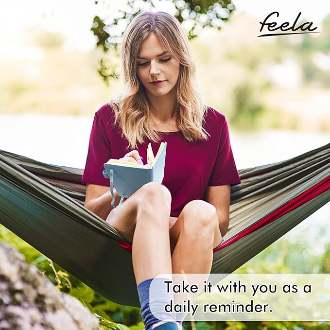 feela 6 Pack Pocket Small Notebooks Bulk, Mini Cute Memo Notepads Hardcover College Ruled Lined Journals with Pen Holder for Women Girls Office School, with 6 Black Pens, 3.5”x 5.5”, A6, Light Blue-DeskLoop Office