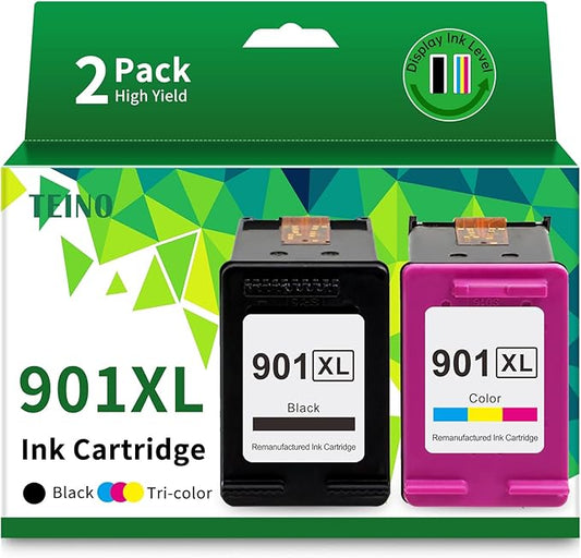 TEINO 901 Ink Cartridges Remanufactured Ink Cartridge Replacement for HP 901 901XL 901 XL use with HP OfficeJet J4680 J4580 4500 J4500 Series J4680c J4624 J4640 J4524 Printers (Black Tri-Color) 901XL-DeskLoop Office