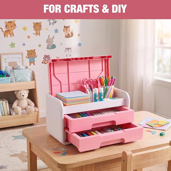 WORKPRO Small Storage Box with 2 Drawers, Flip-Top Lid, Durable ABS Storage - Image 2