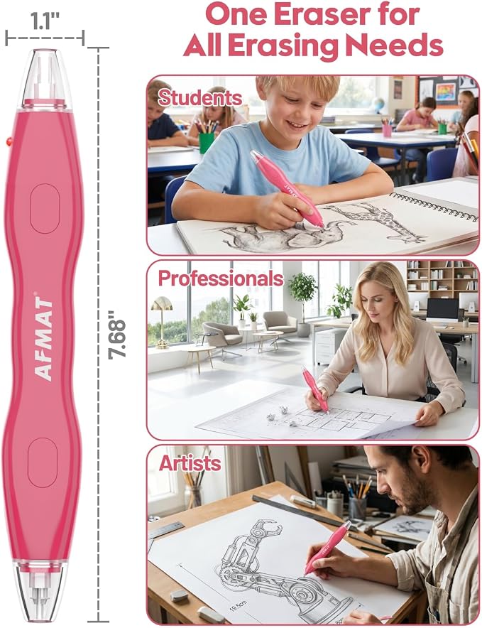 AFMAT Electric Eraser with 140 Eraser Refills, Rechargeable Pencil Erasers - Image 6