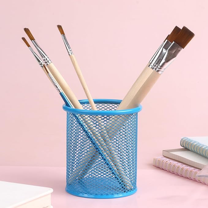 Tamaki Pen Holder Cup for Desk, Wire Mesh Pencil Cup Holder for Desk Office Pen Organizer (Blue)-DeskLoop Office