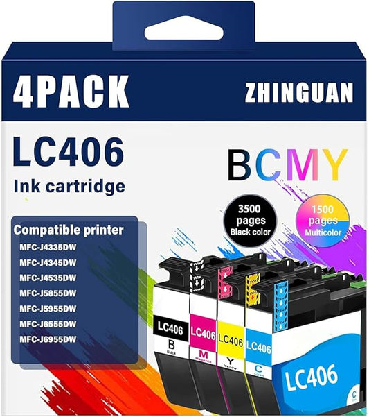Remanufactured LC406BK LC406C LC406M LC406Y for LC406 Ink Cartridges MFC-J4335DW MFC-J4345DW MFC-J4535DW MFC-J5855DW MFC-J5955DW MFC-J6555DW MFC-J6955DW Ink Cartridge (4-Pack)-DeskLoop Office