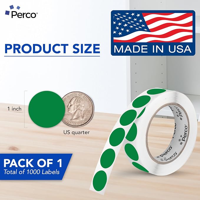 Perco Green 1-Inch Round Circle Dot Sticker Labels - Image 2