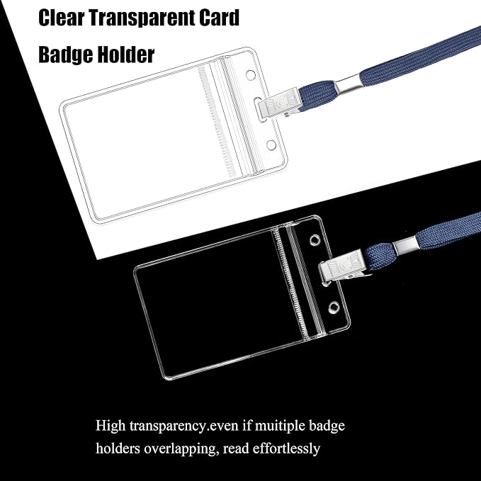 100Pcs Clear Plastic Name Tags Badge ID Card Holders and 100Pcs Black Lanyards - Image 5