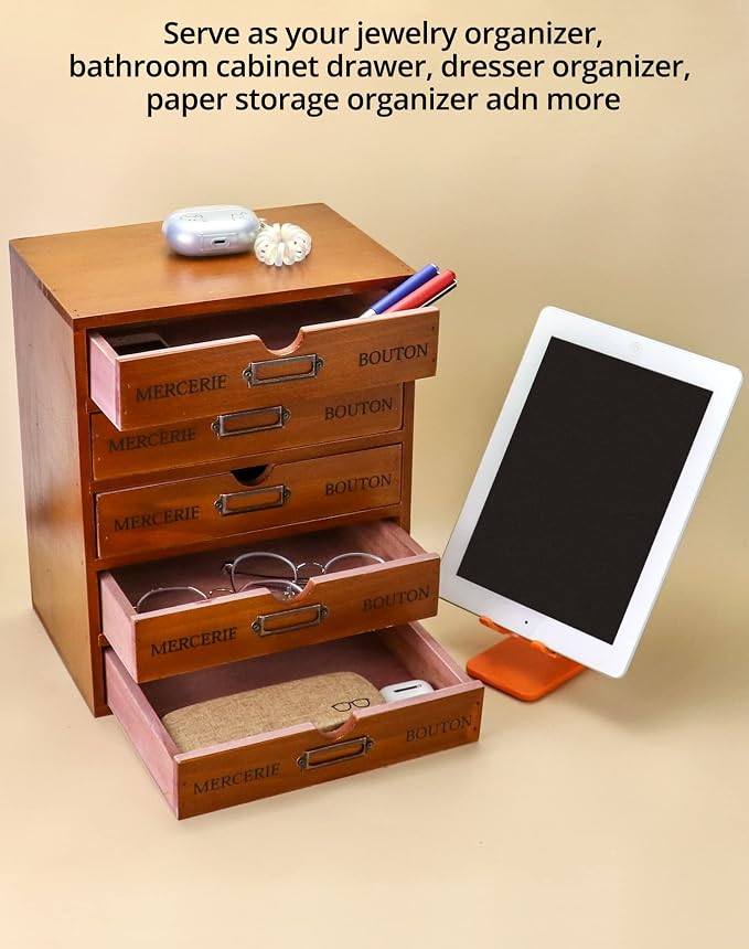 QWORK Vintage Wooden Home Office Desk Organizer - Image 5