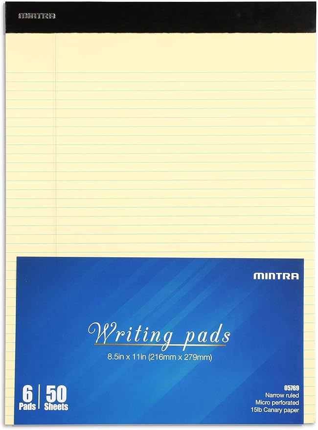 Mintra Office Legal Pads - ((BASIC CANARY 6pk, 8.5in x 11in, NARROW RULED))-DeskLoop Office