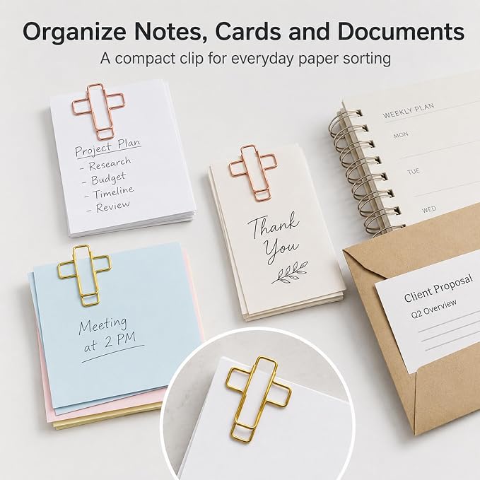 140 Pack Cross Paper Clips, Metal Cross Shaped Bookmarks - Image 5