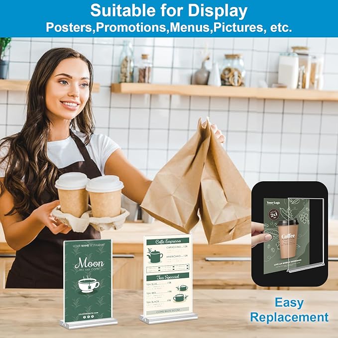 Acrylic Sign Holder 4x6, 16 Pack Clear Double Sided Clear Table Menu Vertical - Image 4