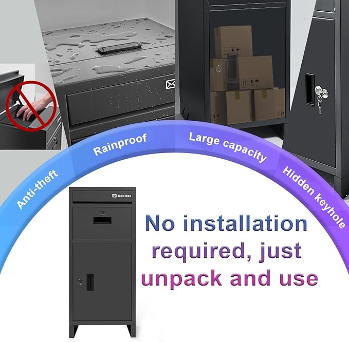 Package Delivery Boxes for Outside, Large Parcel Drop Boxes with Lock, Customize Address Stickers Package Drop Boxes for Outside is Waterproof,Package Delivery Box for Porch(Black,15.7*15.7*37.8 in)-DeskLoop Office