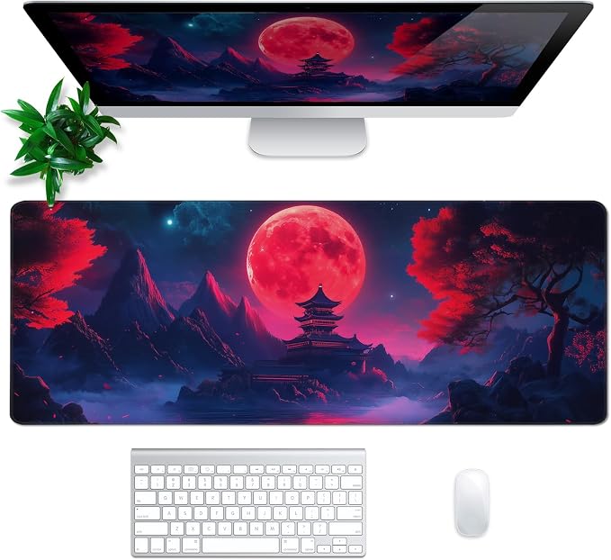 Darkness Red Moon Mouse Pad Abstract Red Mouse Pad 31.5x11.8 Inch Texture - Image 2