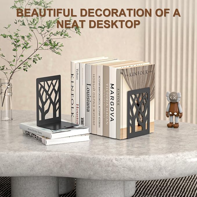 VFINE 8-Piece Metal Bookends for Shelves, Decorative Desk Book Organizer - Image 5