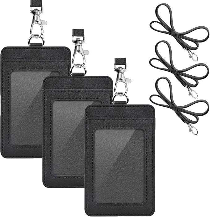 3 Pack PU Leather ID Badge Holder, Life-Mate ID Badge Holder by Life-Mate
