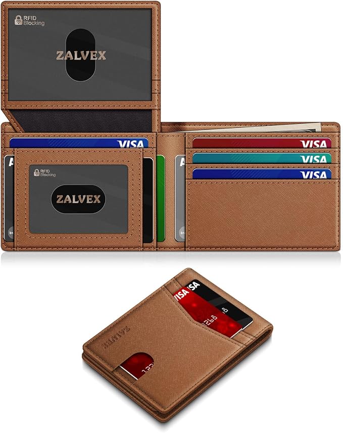 Wallet for Men Slim RFID Blocking Leather Credit Card Holder Wallet for 14 Cards by ZALVEX