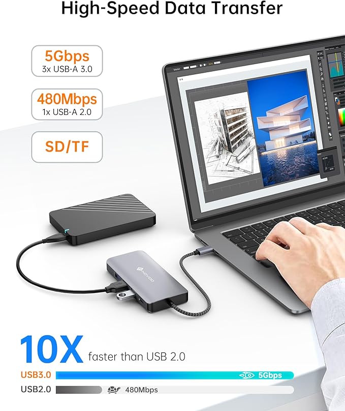 USB C Docking Station, NOVOO Triple Display Type C Hub Dual Monitor HDMI 4K@60Hz DP Multiport Adapter 4USB Ethernet SD/TF 100W PD Dongle Data for Dell/Surface/HP/Lenovo Thinkpad Laptop-DeskLoop Office