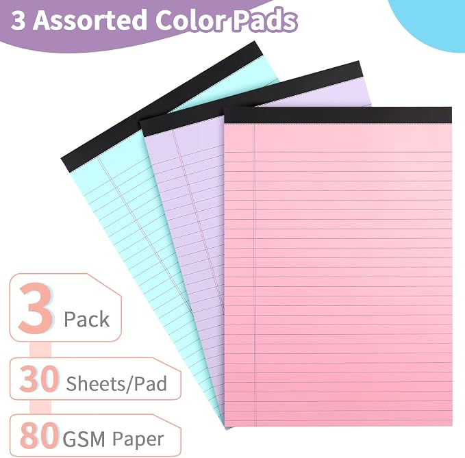Colored Legal Pads, 3 Pack Writing Pads 8.5 x 11 inch, Micro Perforated - Image 2