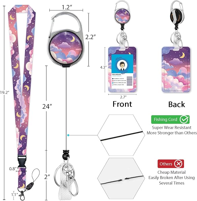 Giancomics Lanyards for Id Badges, Colorful Clouds ID Badge Holder - Image 5